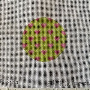 Green and Pink Heart Pattern Needlepoint Canvas
